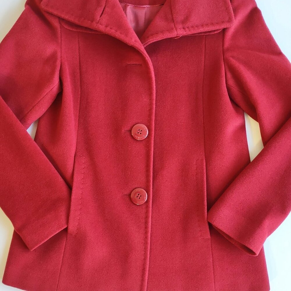 Ellen Tracy Wool & Angora Pea Coat Ruby Red Size XS Classic Elegant 'Like New - Picture 7 of 10
